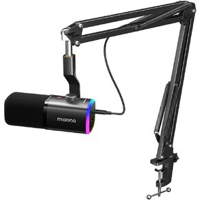 MAONO Dynamic Gaming Microphone with Software: USB XLR Podcast Computer Microphone with Boom arm - RGB PC Mic for Gamer - Podcast Mic for Streaming Recording Studio YouTube Online Chat-PD100XS Pink