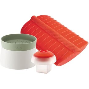 Lekue Essential Starter Kit Microwave Cooking Set, 3 Piece, Red & Green,3000113SURM017