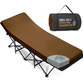 CYMULA Camping Cot Mattress 2in Memory Foam Sleeping Pad,Soft Warm Non-Slip Camping Mattress Topper with Retaining for Adults,Portable Roll up Pad for Travel(Dark Brown 75"x30")