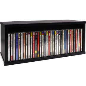 sdroceRyaM CD Storage Rack Stackable Organizer Disc Display Stands Hold Up to 35 CDs, 15.7x6.4x6.8 Inches,Black