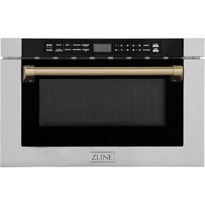 ZLINE Autograph Edition 24" 1.2 cu. ft. Built-in Microwave Drawer with a Traditional Handle in Stainless Steel and Champagne Bronze Accents