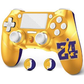 Yellow Wireless PS-4 Controller, Custom Design V2 Gamepad Joystick, Bonus 2 Custom Thumb Grips Compatible with/PS-4/Slim/Pro
