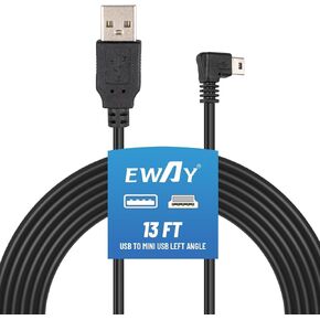 Eway Mini USB Power Supply Cord Placeming لـ Garmin Nuvi Drive DriveSmart GPS Navigator Navigation ، Mini-B 90 درجة مركبة مركبة شحن الكابل محول شاحن الكابل 13 قدمًا