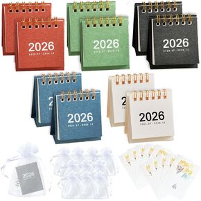 10 Pcs Mini Desk Calendar 2025 with Gift Bag and Greeting Cards, Mini Calendar 2025 for Valentines Day Gifts in Bulk Runs Until Dec 2025, Pocket Calendar Gifts for Coworkers Friends and Classmates