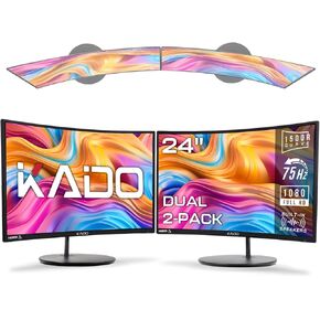 Kado Dual Monitor Setup - 2-Pack 24" Curved 1920x1080 Computer Monitor 1500R 75Hz VESA Mount HDMI Office Gaming Hybrid Built-in Speakers (C24X Dual Series)
