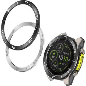Bezel Rings Compatible with Garmin Tactix 8 AMOLED 47MM 51MM Bezel Metal Round Cover Anti-Scratch Protector Frame Case Loop,Without Screen (Black&Silver, 51MM,)