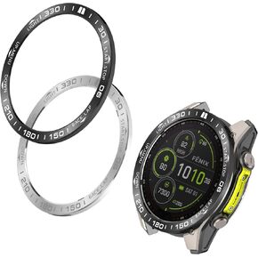 Speed Bezel Ring Compatible with Garmin Fenix 8 AMOLED 43MM 47MM 51MM Bezel Adhesive Cover Anti-Scratch Metal Protection Frame Case Cover Loop (Black&Silver, 43MM)