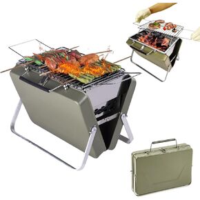 Portable Folding Charcoal Grill with Adjustable Rack, Stainless Steel Mini BBQ, Lightweight for Camping, Hiking, Outdoor Cooking, Tabletop Picnics