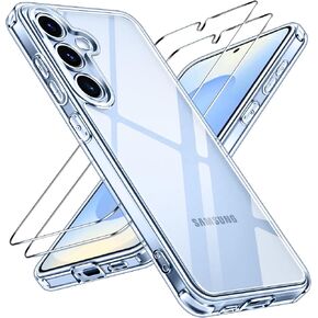 ivoler 3-in-1 Case for Samsung Galaxy S25 5G 6.2" with 2 Pack Tempered Glass Screen Protector[Full Coverage], [Military Grade Protection] Slim Phone Bumper Cover Clear [Non-Yellowing]