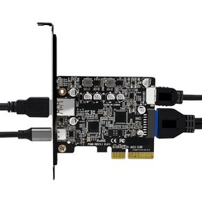 PCIE 3.0 to USB 3.2 Expansion Card, USB3.2 Gen2 10Gbps Front Expansion Card Adapter, to Type E and USB 19/20 Pin