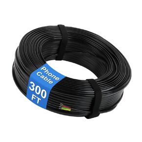 Uvital 300FT(100m) Flat Landline Phone Cable, 4x1/0.4mm 26 AWG Black Telephone Extension Wire Cable, 4-Core Solid Copper Phone Line Cord, Phones Wires Compatible RJ11 Plugs