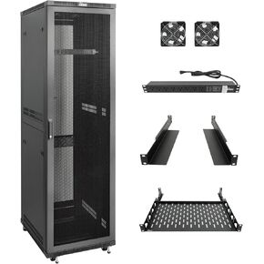 Tecmojo Network Rack Cabinet,27U Server Rack,31.5 Inch Depth,Hold Up to 1600Lbs,Lockable Cabinet with Casters and Complete Accessories,Clear Door,for Home,Office,Small Business (27U 23.6" w*31.5" d)