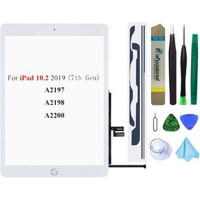 White Touch Screen Replacement Parts Digitizer Glass Assembly for iPad 7 7th Generation 2019 10.2 inch (A2197 A2198 A2200) with Home Button +Pre-Installed Adhesive +Professional Tool Kit