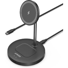 Anker iPhone 16 Wireless Charging Stand, PowerWave 2-in-1 Magnetic Stand Lite with USB-C Cable, for iPhone 16/16 Pro/16 Plus/16 Pro Max/15/14/13 Series, AirPods 2/Pro (No AC Adapter)