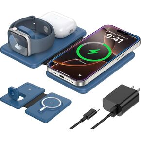 Wireless Charger for iPhone-3 in 1 Charging Station for Apple Multiple Devices, Travel Charger for iPhone 16 15 14 13 12 pro max & AirPods 4/3/Pro & Apple Watch