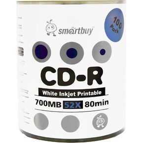 Smartbuy 200-disc 700mb/80min 52x CD-R White Inkjet Hub Printable Blank Recordable Media Disc