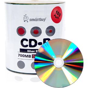 Smart Buy Shiny Silver Top CD-R 100-Pack 700mb 52x Blank Recordable Discs, 100 Disc, 100pk