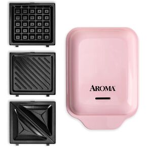 AROMA® 3-in-1 Panini Press و Sandwich Grill و Waffle Maker مع لوحات مغلفة بالسيراميك القابلة للإزالة