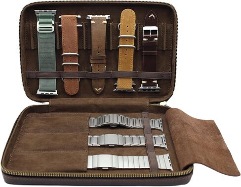 Handmade Leather Band Storage Case for Watch Bands - Fits 8 Bracelets Including 3 Metal Bands - Premium Full Grain Leather - for Apple Watch, Samsung, AndroidWear and Smartwatch Bracelets in Saudi Arabia
