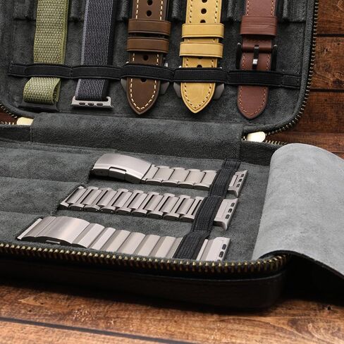 Handmade Leather Band Storage Case for Watch Bands - Fits 8 Bracelets Including 3 Metal Bands - Premium Full Grain Leather - for Apple Watch, Samsung, AndroidWear and Smartwatch Bracelets in Saudi Arabia