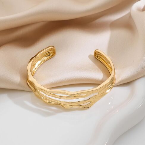 Gold Hollow Wide Cuff-Bracelet for Women Girls Open Bangle Bracelet Jewelry Gifts in Saudi Arabia