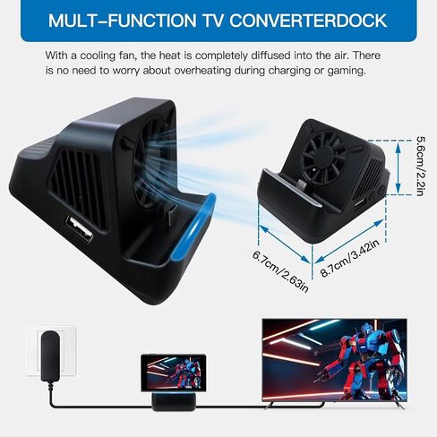 محطة الإرساء مع محول HDMI 4K ملاءمة لـ Nintend Switch ، وضع التلفزيون وسطح المكتب ، مروحة التبريد ، 3 منافذ USB ، وقاعدة غير قابلة للانزلاق ، Black [لعبة فيديو] in Saudi Arabia