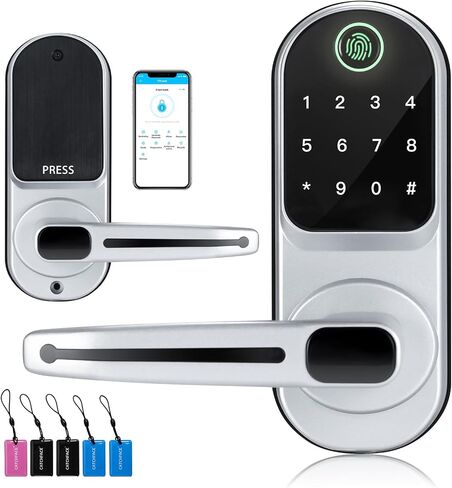 CATCHFACE Smart Fingerprint Lock - Keyless Entry Door Lock with Reversible Handle - Silver in Kuwait