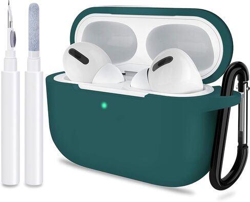 غطاء حافظة ATUAT AirPods Pro الجيل الأول/الثاني، ملحقات جلدية واقية من السيليكون مع سلسلة مفاتيح للنساء والرجال لحقيبة شحن Apple AirPods Pro 2019/2022، مصباح أمامي مرئي - أخضر منتصف الليل in Kuwait