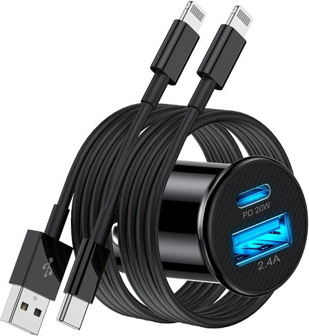 [Apple Certified] iPhone Fast Car Charger,Dual-Port USB A and USB C Charging Adapter with Two Lightning Cable, Type C Car Charging Plug for iPhone 14 Pro/13 Pro Max/12 Mini/11/XS/XR/X/8/iPad in Kuwait