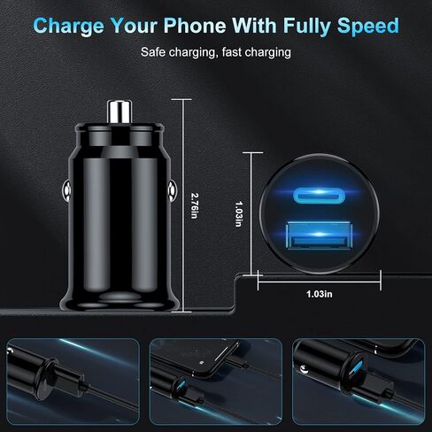 [Apple Certified] iPhone Fast Car Charger,Dual-Port USB A and USB C Charging Adapter with Two Lightning Cable, Type C Car Charging Plug for iPhone 14 Pro/13 Pro Max/12 Mini/11/XS/XR/X/8/iPad in Kuwait