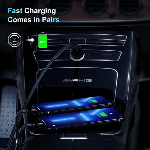 [Apple Certified] iPhone Fast Car Charger,Dual-Port USB A and USB C Charging Adapter with Two Lightning Cable, Type C Car Charging Plug for iPhone 14 Pro/13 Pro Max/12 Mini/11/XS/XR/X/8/iPad in Kuwait