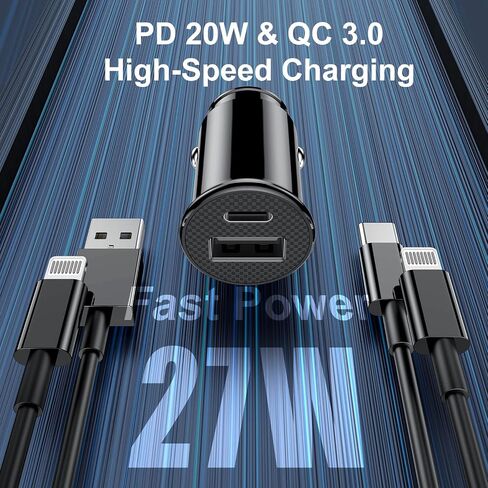 [Apple Certified] iPhone Fast Car Charger,Dual-Port USB A and USB C Charging Adapter with Two Lightning Cable, Type C Car Charging Plug for iPhone 14 Pro/13 Pro Max/12 Mini/11/XS/XR/X/8/iPad in Kuwait