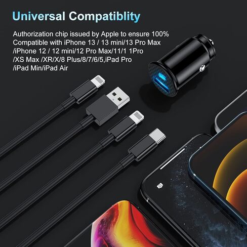 [Apple Certified] iPhone Fast Car Charger,Dual-Port USB A and USB C Charging Adapter with Two Lightning Cable, Type C Car Charging Plug for iPhone 14 Pro/13 Pro Max/12 Mini/11/XS/XR/X/8/iPad in Kuwait