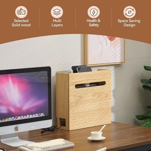KIRIGEN Wooden WiFi Router Storage Box, 3-Tier Cable Organizer, Brown in Kuwait