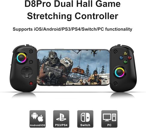 وحدة تحكم ألعاب الأجهزة المحمولة اللاسلكية ، وحدة التحكم في الألعاب السحابية RGB لنظام Android/iOS ، مستشعر Gyro 6 محاور ، مستشعر تأثير القاعة ، مقطع خلفي ، دعم للهاتف المحمول/الكمبيوتر اللوحي (الأسود الداكن) in Kuwait