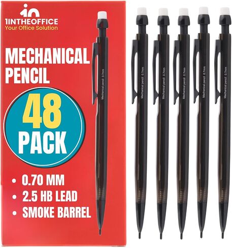 1InTheOffice Mechanical Pencils 0.7mm, 2.5, HB Lead, Black Lead, Smoke Barrel (24 Pack) in Saudi Arabia