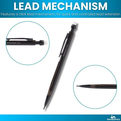 1InTheOffice Mechanical Pencils 0.7mm, 2.5, HB Lead, Black Lead, Smoke Barrel (24 Pack) in Saudi Arabia
