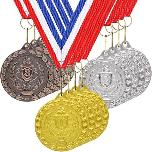 Medals for Awards, 12 Pieces Gold Metal Medals Winner Medal with Ribbon Necklace for Sports Day Prizes, Gymnastics Competitions, Party Gifts, Kids Adults in Saudi Arabia