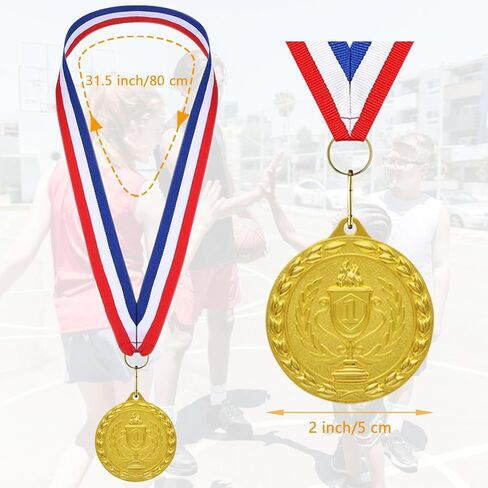 Medals for Awards, 12 Pieces Gold Metal Medals Winner Medal with Ribbon Necklace for Sports Day Prizes, Gymnastics Competitions, Party Gifts, Kids Adults in Saudi Arabia