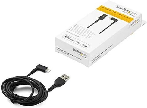 StarTech.com 3ft (1m) Durable USB A to Lightning Cable - White 90 Right Angled Heavy Duty Rugged Aramid Fiber USB Type A to Lightning Charging/Sync Cord - Apple MFi Certified - iPhone (RUSBLTMM1MWR) in Kuwait