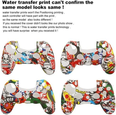 Water Transfer Printing Camouflage Silicone Cover Skin Case for Sony PS4/slim/Pro Dualshock 4 Controller with Thumb Grips x 2 (Blue Leaves) in Saudi Arabia