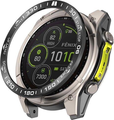Speed Bezel Ring Compatible with Garmin Fenix 8 AMOLED 43MM 47MM 51MM Bezel Adhesive Cover Anti-Scratch Metal Protection Frame Case Cover Loop (Black&Silver, 43MM) in Saudi Arabia
