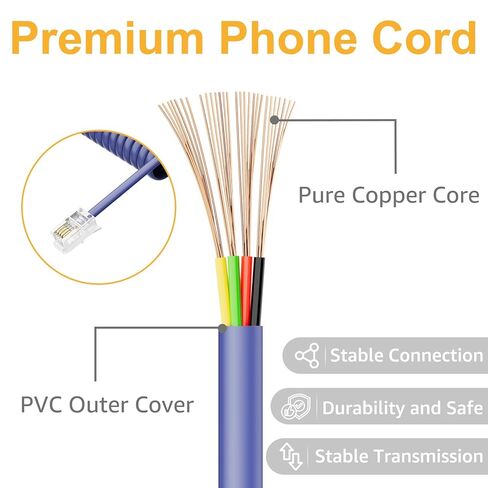 Uvital 1 Pack 16FT Pink Extra Long Phone Handset Cord(Coiled Length 2FT), Phone Cord for Landline, RJ9 Telephone Cords for Landline Phones in Kuwait