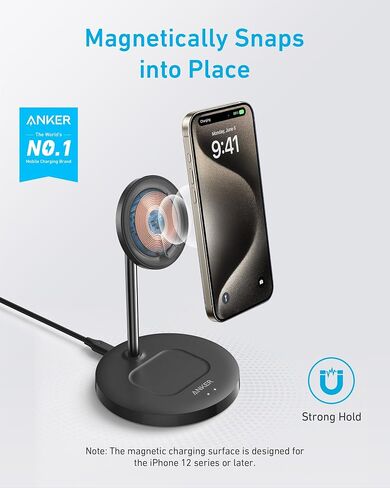 Anker iPhone 16 Wireless Charging Stand, PowerWave 2-in-1 Magnetic Stand Lite with USB-C Cable, for iPhone 16/16 Pro/16 Plus/16 Pro Max/15/14/13 Series, AirPods 2/Pro (No AC Adapter) in Saudi Arabia