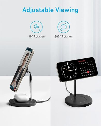 Anker iPhone 16 Wireless Charging Stand, PowerWave 2-in-1 Magnetic Stand Lite with USB-C Cable, for iPhone 16/16 Pro/16 Plus/16 Pro Max/15/14/13 Series, AirPods 2/Pro (No AC Adapter) in Saudi Arabia