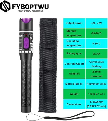 3pc 30MW 30KM Visual Fault Locator VFL Fiber Optic Tester Fiber Optic Cable Tester with 1pcs Singlemode 9/125um FC Male to LC Female Adapter in Kuwait