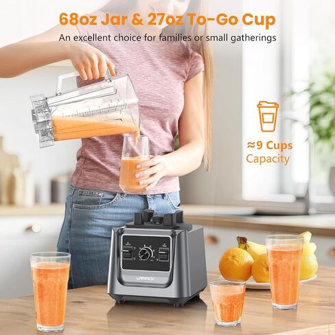 Blenders for Kitchen, 2000W Professional Grade High-Speed Countertop Blender with 68oz Pitcher & 27oz To-Go Cup for Smoothies, Ice, and Frozen Fruit, BPA-Free, Dishwasher Safe in Kuwait
