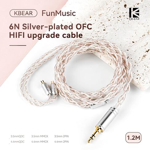KBEAR FanMusic 2Pin IEM Cable, 6N OFC Silver-Plated Earphone Upgraded Cords Headphone Extension Wire, in Ear Monitors Cable for Audiophile Musician, 3.5mm Gold-Plated Plug (Silver Pink, 2PIN 3.5MM) in Kuwait