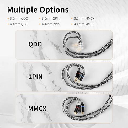 KBEAR P34 IEM Cable, 5N 2-Strands 98-Core OFC Silver-Plated HiFi Earphone Upgrade 2Pin Cable, Interchangeable 3.5mm/4.4mm Plug, in Ear Monitors Headphones Replacement Wire for Audiophile Musician in Kuwait