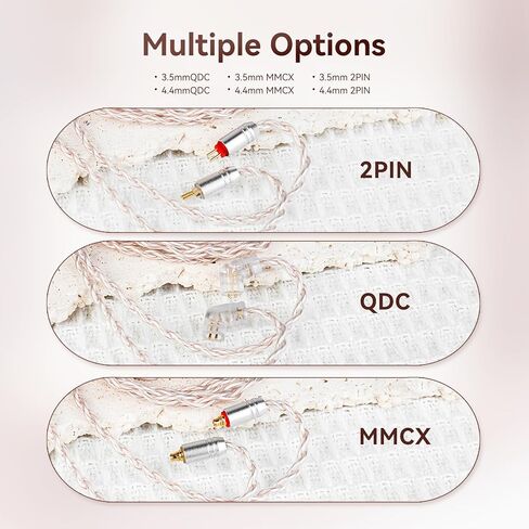 KBEAR FanMusic 2Pin IEM Cable, 6N OFC Silver-Plated Earphone Upgraded Cords Headphone Extension Wire, in Ear Monitors Cable for Audiophile Musician, 3.5mm Gold-Plated Plug (Silver Pink, 2PIN 3.5MM) in Kuwait